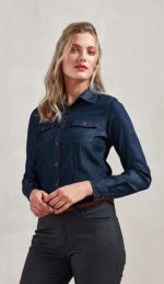 WOMEN'S JEANS STITCH DENIM SHIRT - Image 3